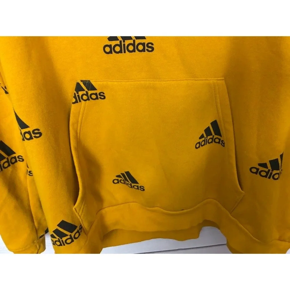 Adidas Mens Mustard Yellow All Over Logo Print Pullover Hoodie Sweatshirt L